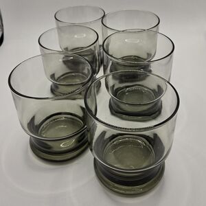 6 Libbey Cocktail Lowball Juice Drink Tumblers Smokey Gray Glass 1970s